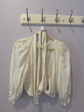 Auguste The Label Cream Puff-Sleeve Tie-Back Blouse